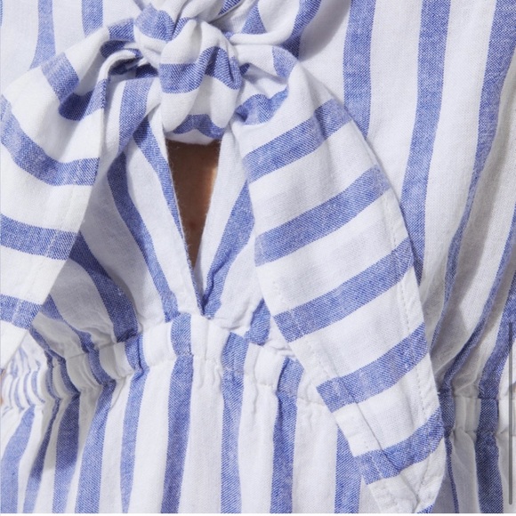 Rails Charlotte Linen Dress Grenadines Stripe Blue & White Tie Front XS Revolve - Picture 4 of 16